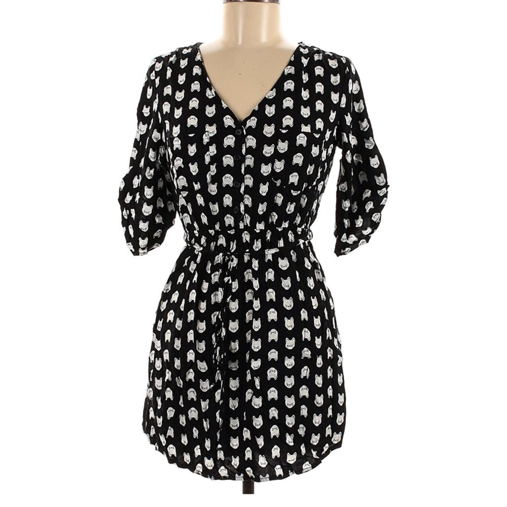 EUC Mimi Chica Cat Face Shirt Dress Tunic 3/4 Sleeve Medium